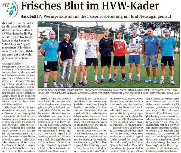 Die Volksstimme stellt die neuen Spieler der 1. Mannschaft vor.